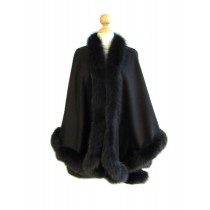 Black Cashmere Cape With Fox Fur Trim